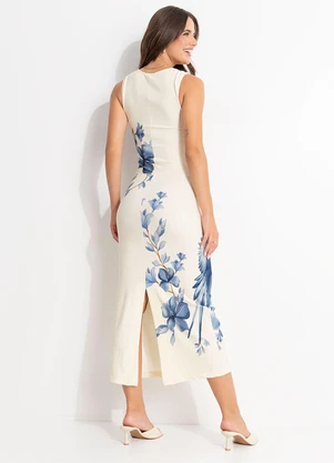 Farm - Vestido Midi Voo em Flor Bege - FARM