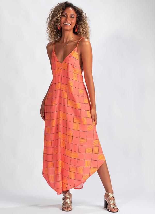 Animale Jeans - Vestido Midi Xadrez Listras Viscose Rosa