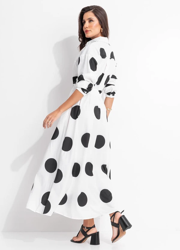 Quintess - Vestido Poá Branco em Alfaitaria de Poliéster 2