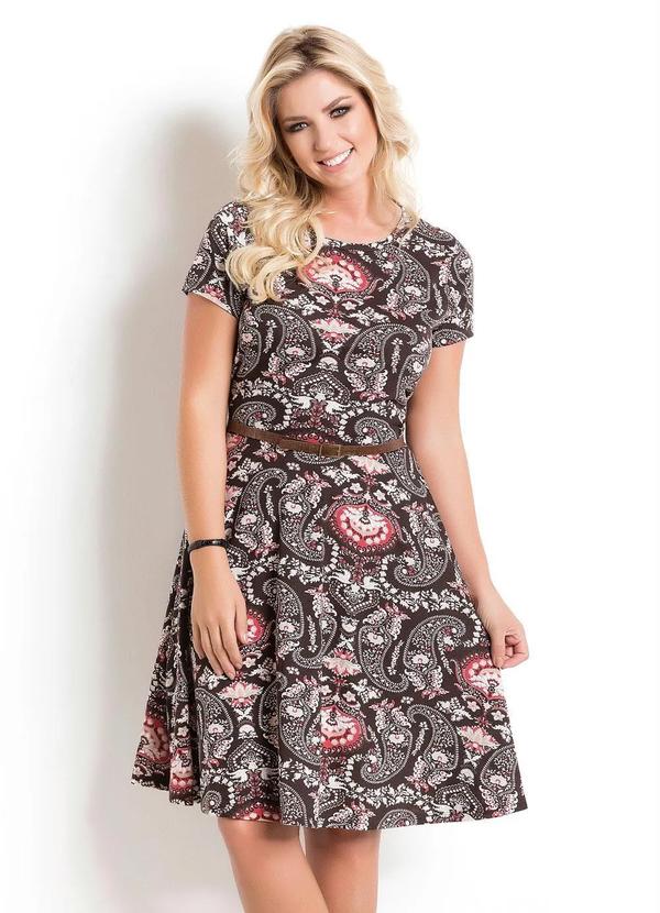 Outlet - Vestido Moda Evangélica Estampado Manga Curta