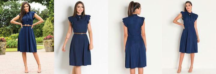 Vestido Marinho com Gola Lao