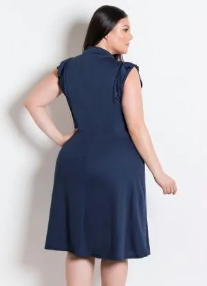 Rosalie - Vestido  Marinho com Gola Laço - ROSALIE