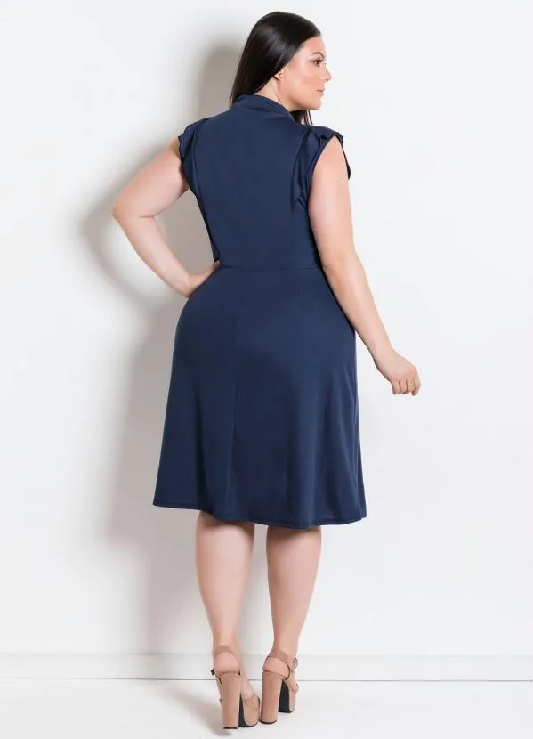 Rosalie - Vestido Marinho com Gola Laço