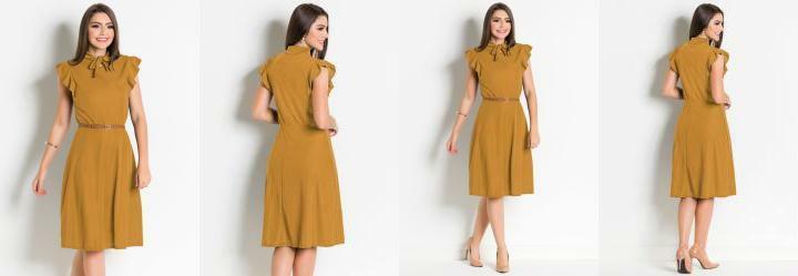 Vestido Mostarda com Gola Lao