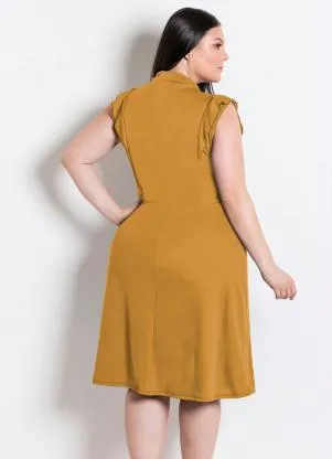 Rosalie - Vestido  Mostarda com Gola Laço - ROSALIE