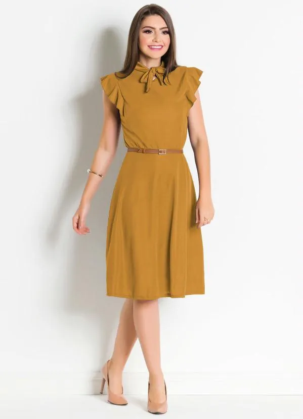 Rosalie - Vestido  Mostarda com Gola Laço 3