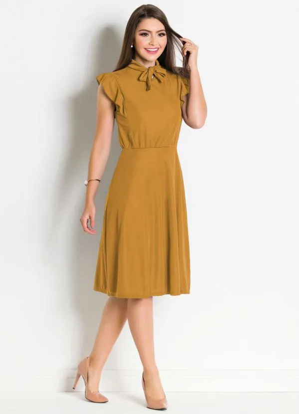 Rosalie - Vestido  Mostarda com Gola Laço 4