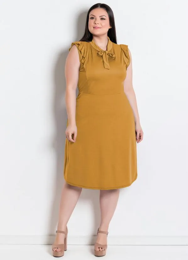 Rosalie - Vestido  Mostarda com Gola Laço 8