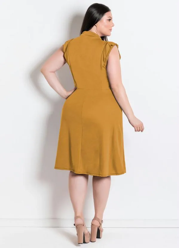 Rosalie - Vestido Mostarda com Gola Laço