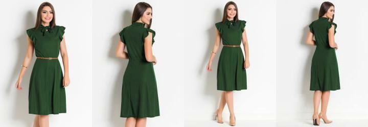 Vestido Verde com Gola Lao