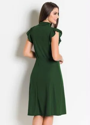 Rosalie - Vestido  Verde com Gola Laço - ROSALIE