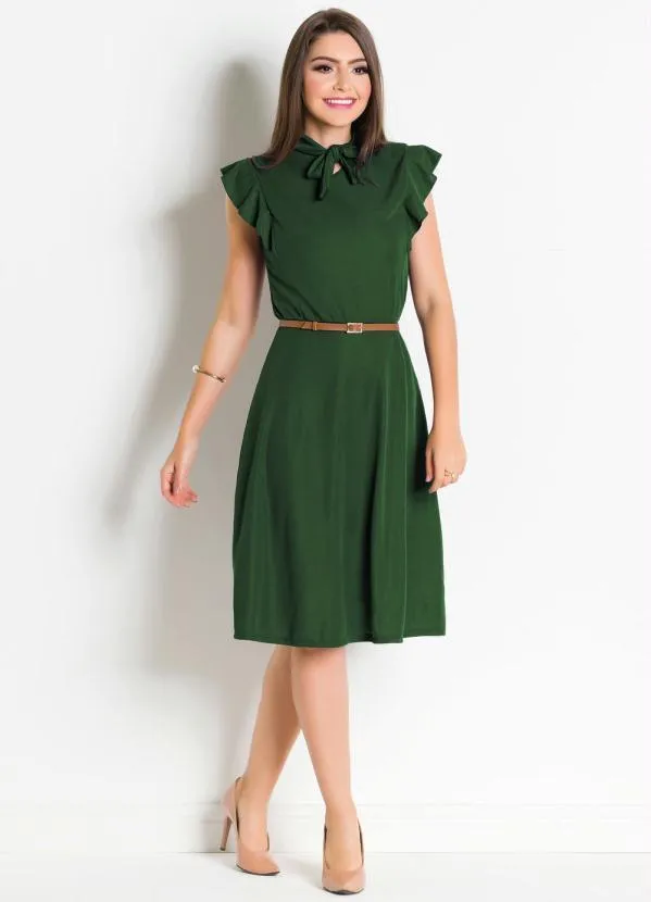 Rosalie - Vestido  Verde com Gola Laço 3