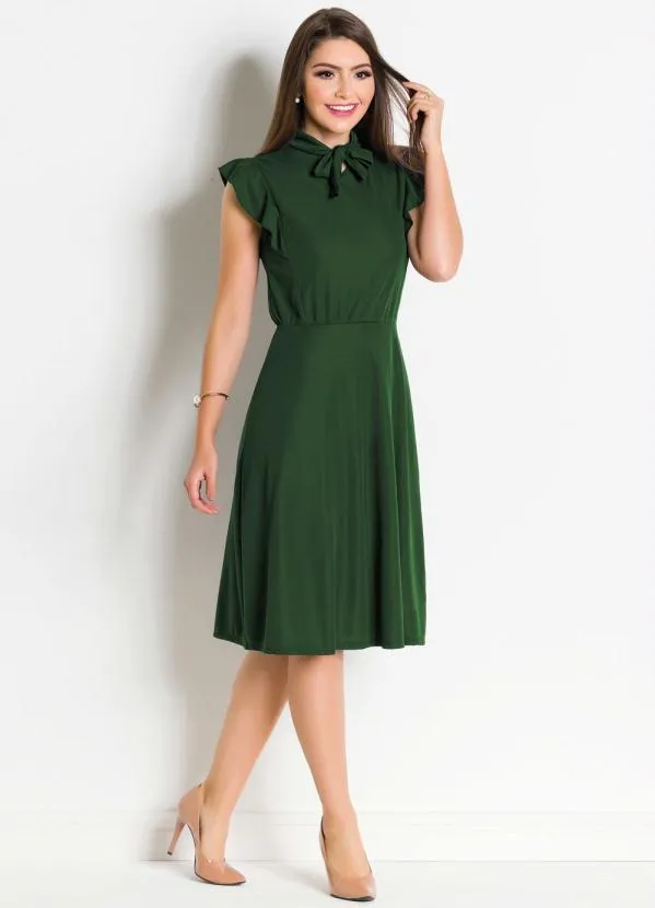 Rosalie - Vestido  Verde com Gola Laço 4