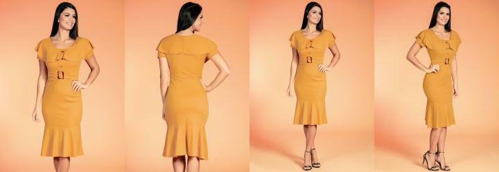 Vestido Mostarda com Faixa Fixa
