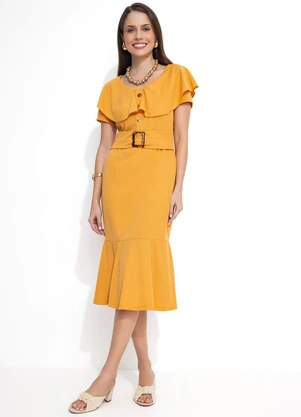 Rosalie - Vestido Mostarda com Faixa Fixa - ROSALIE