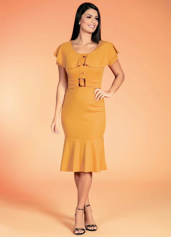 Rosalie - Vestido Mostarda com Faixa Fixa 6