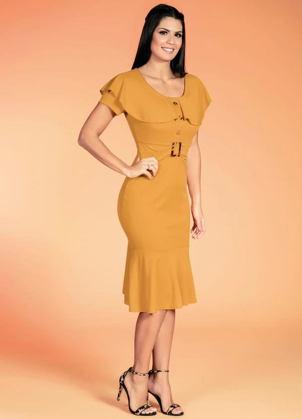 Rosalie - Vestido Mostarda com Faixa Fixa 7