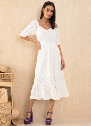Quintess - Vestido Off White com Babados - QUINTESS