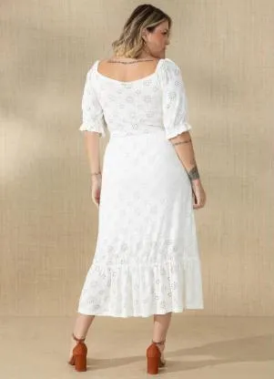 Quintess - Vestido Off White com Babados - QUINTESS