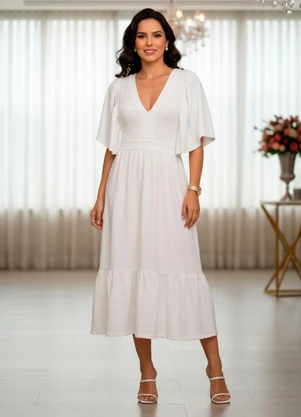 Quintess - Vestido Off White em Malha Texturizada - QUINTESS