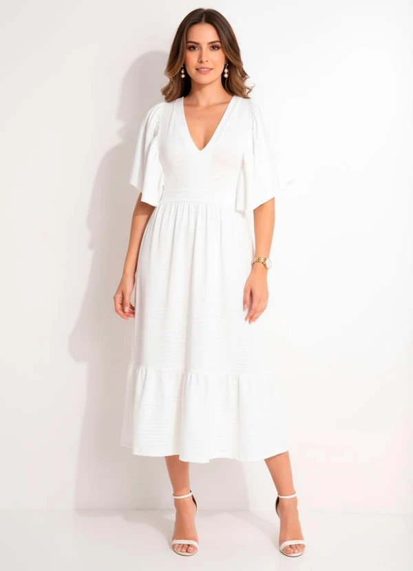 Quintess - Vestido Off White em Malha Texturizada