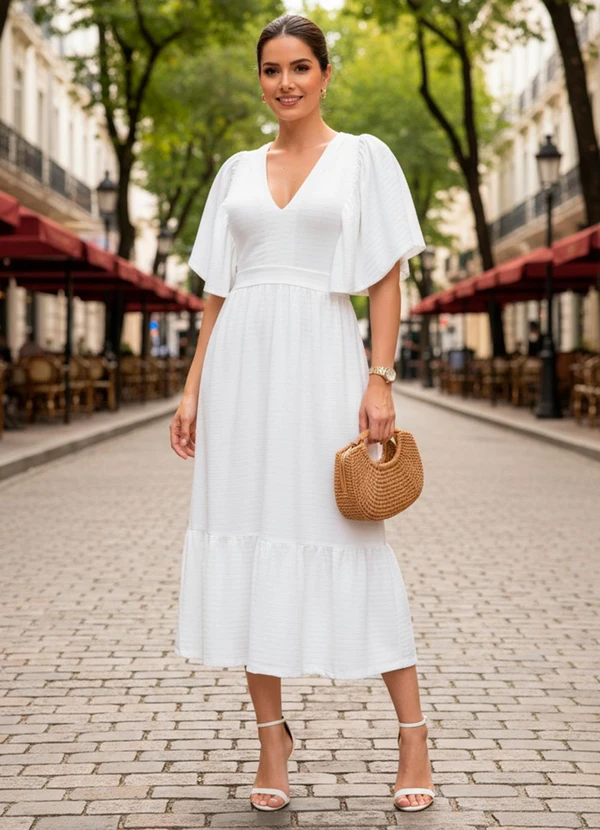 Quintess - Vestido Off White em Malha Texturizada 4