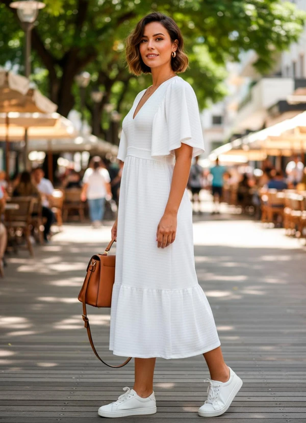 Quintess - Vestido Off White em Malha Texturizada 7