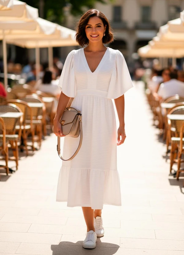 Quintess - Vestido Off White em Malha Texturizada
