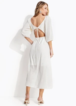Quintess - Vestido Off White em Voil Bordado Paetê - QUINTESS