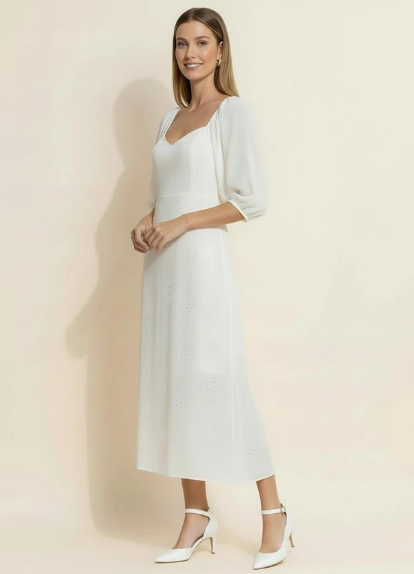 Quintess - Vestido Off White em Voil Bordado Paetê 3