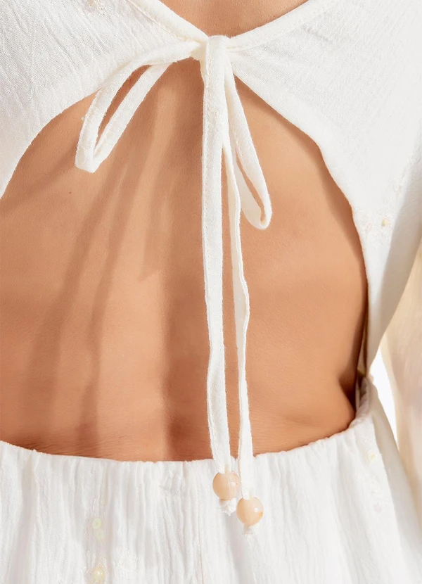 Quintess - Vestido Off White em Voil Bordado Paetê 7