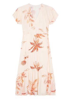 Malwee - Vestido Off White Evasê Tropical - MALWEE