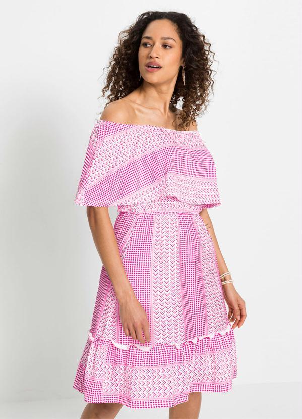 Outlet - Vestido Ombro a Ombro Midi Rosa/Branco 6