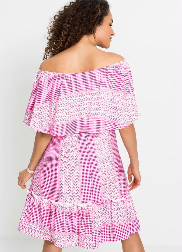 Outlet - Vestido Ombro a Ombro Midi Rosa/Branco 5