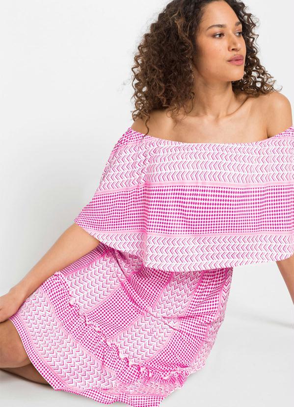 Outlet - Vestido Ombro a Ombro Midi Rosa/Branco 4