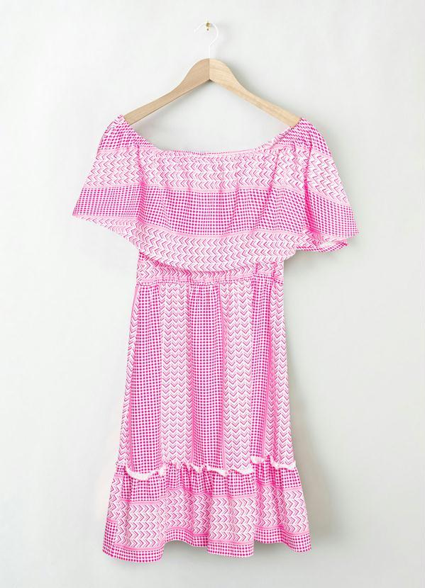 Outlet - Vestido Ombro a Ombro Midi Rosa/Branco 3
