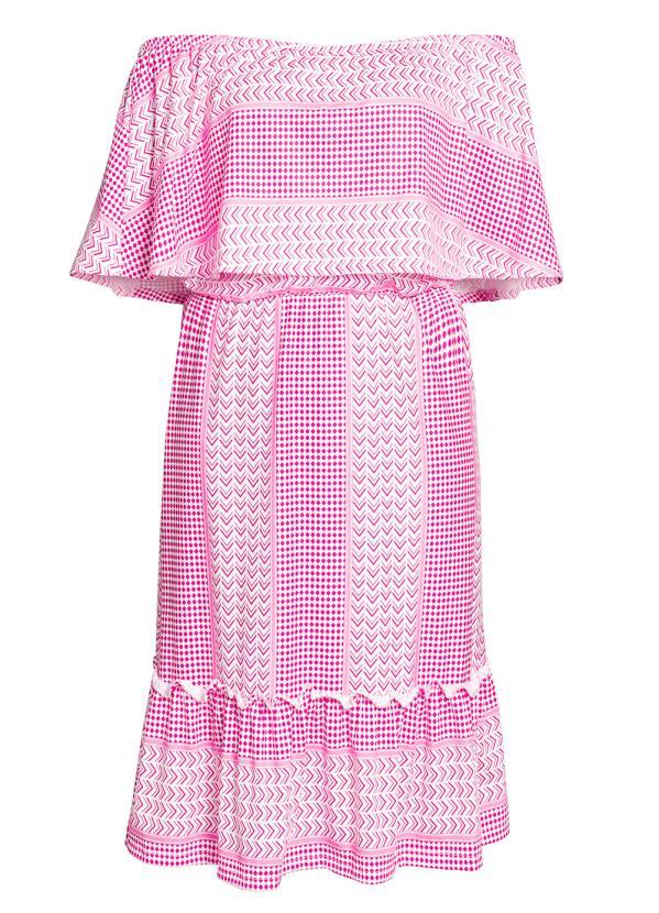 Outlet - Vestido Ombro a Ombro Midi Rosa/Branco 2