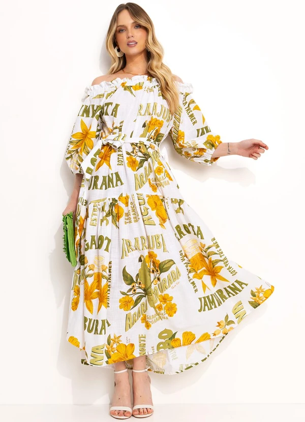 Farm - Vestido Ombro a Ombro Amarelo