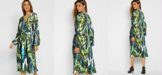 Vestido Ombro Deslocado New Waves Verde