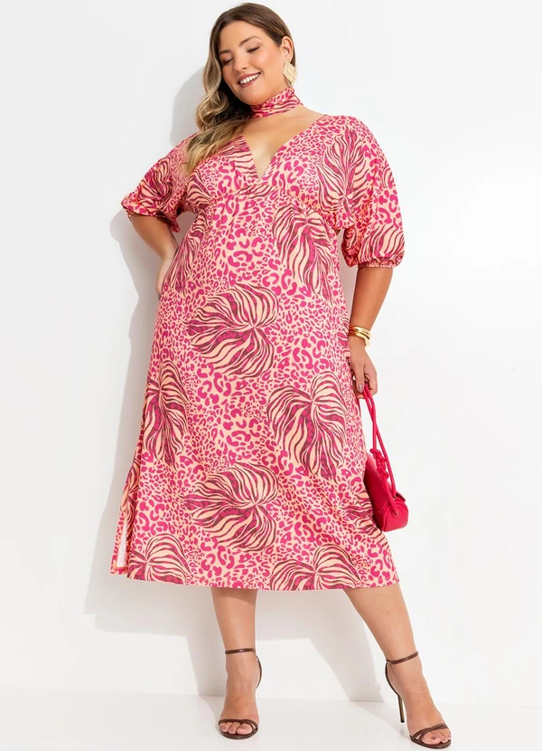 Quintess - Vestido Onça e Folhas em Malha Fria 10