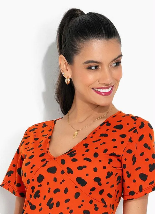 Moda Pop - Vestido Onça Laranja com Saia Evasê 3