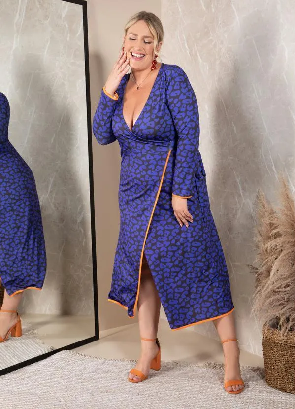 Quintess - Vestido Onça Marinho Transpassado 3