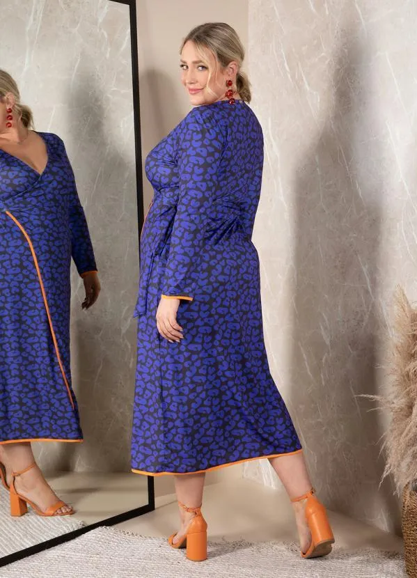 Quintess - Vestido Onça Marinho Transpassado 2