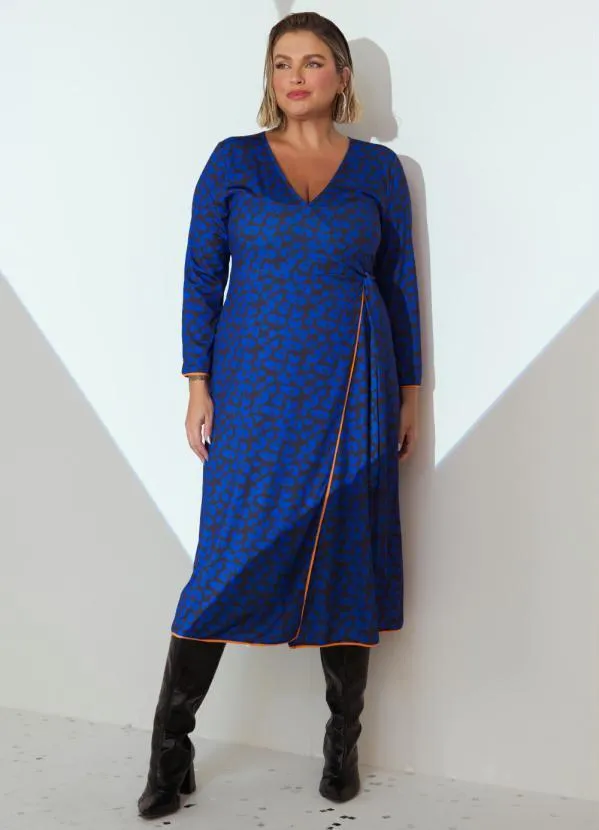 Quintess - Vestido Onça Marinho Transpassado 11