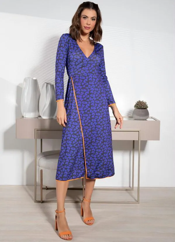 Quintess - Vestido Onça Marinho Transpassado 8