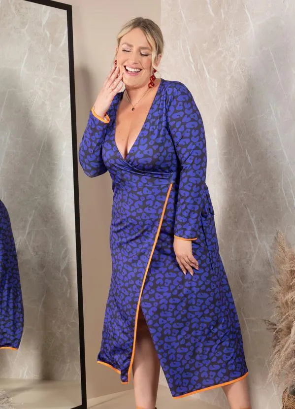 Quintess - Vestido Onça Marinho Transpassado 5