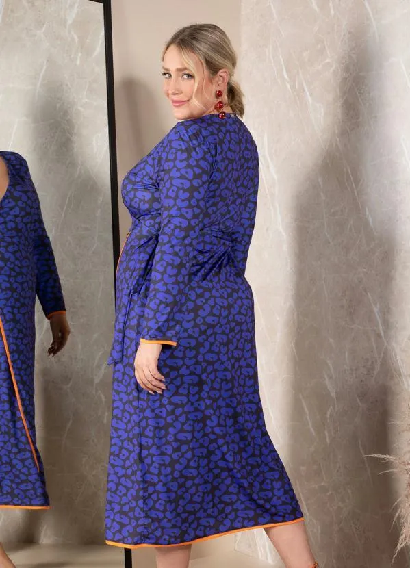 Quintess - Vestido Onça Marinho Transpassado 4