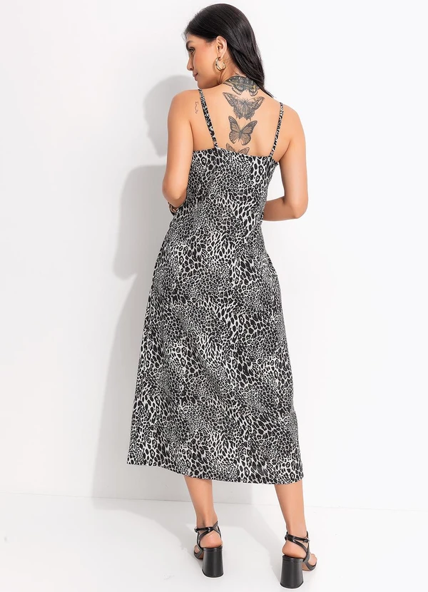 Quintess - Vestido Onça Preta em Crepe Plano 2