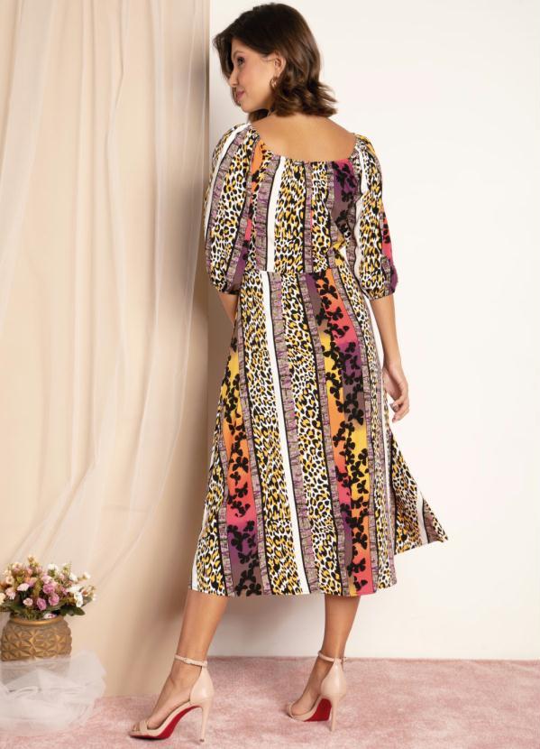 Quintess - Vestido Onça Vibrante com Mangas Bufantes 2