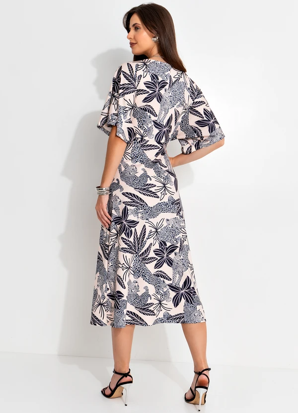 Quintess - Vestido Longuete Transpassado Estampa Onça e Folhagens em Malha Fria 2